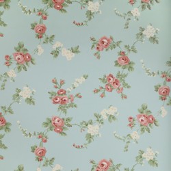 Papel de parede, floral, rosa e branco, com fundo azul